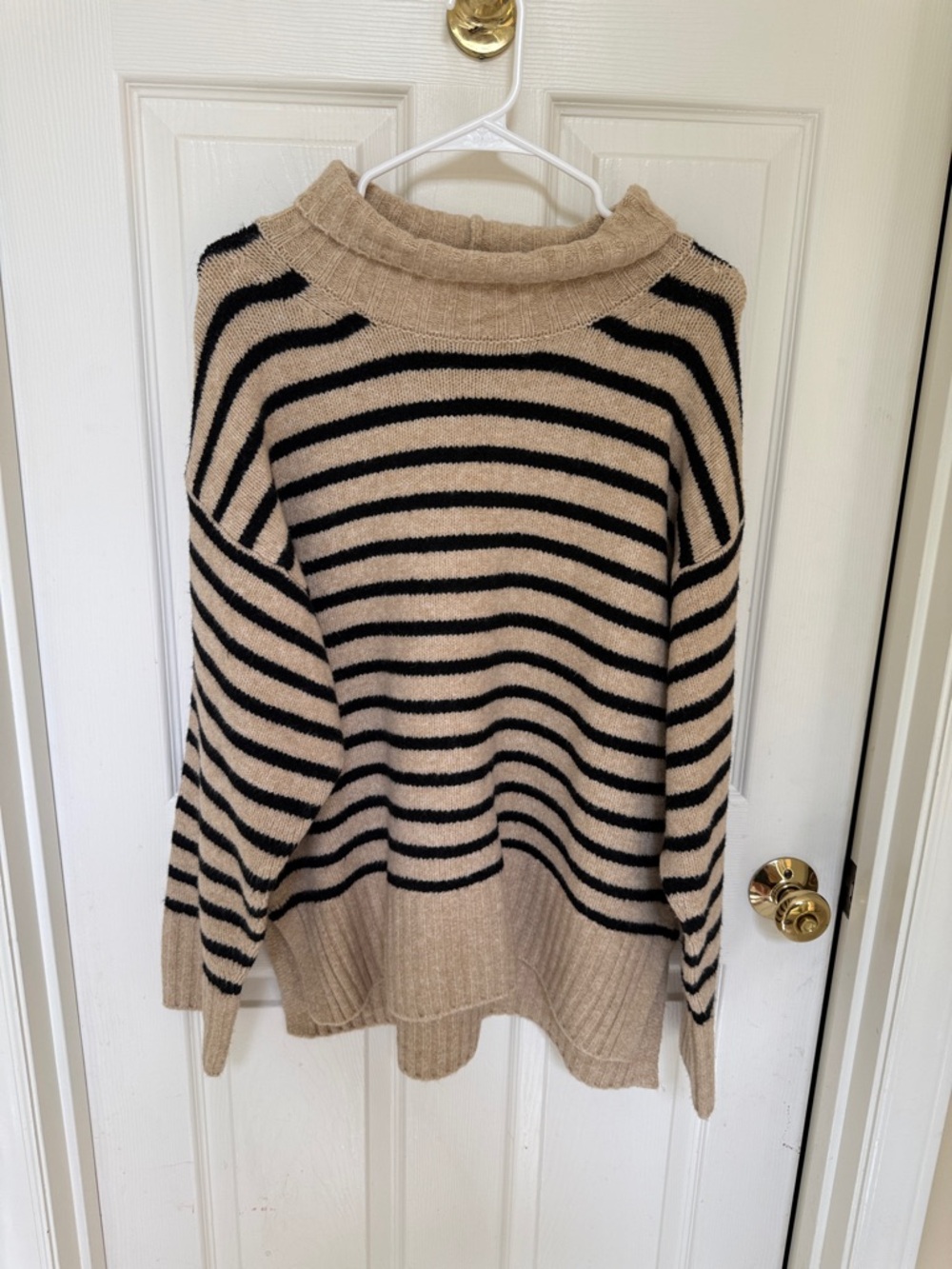 a new day Beige and Black Striped Cowl Neck Sweater